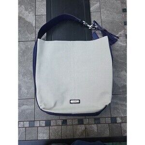 Authentic Coach Avery Natural Canvas & Indigo Leather Shoulder Bag, Hobo F28911